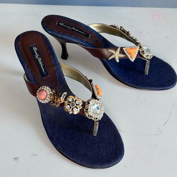 Beverly Feldman heels slides size 8.5 jeweled leopard kitten beachy VTG mobwife - Picture 7 of 15